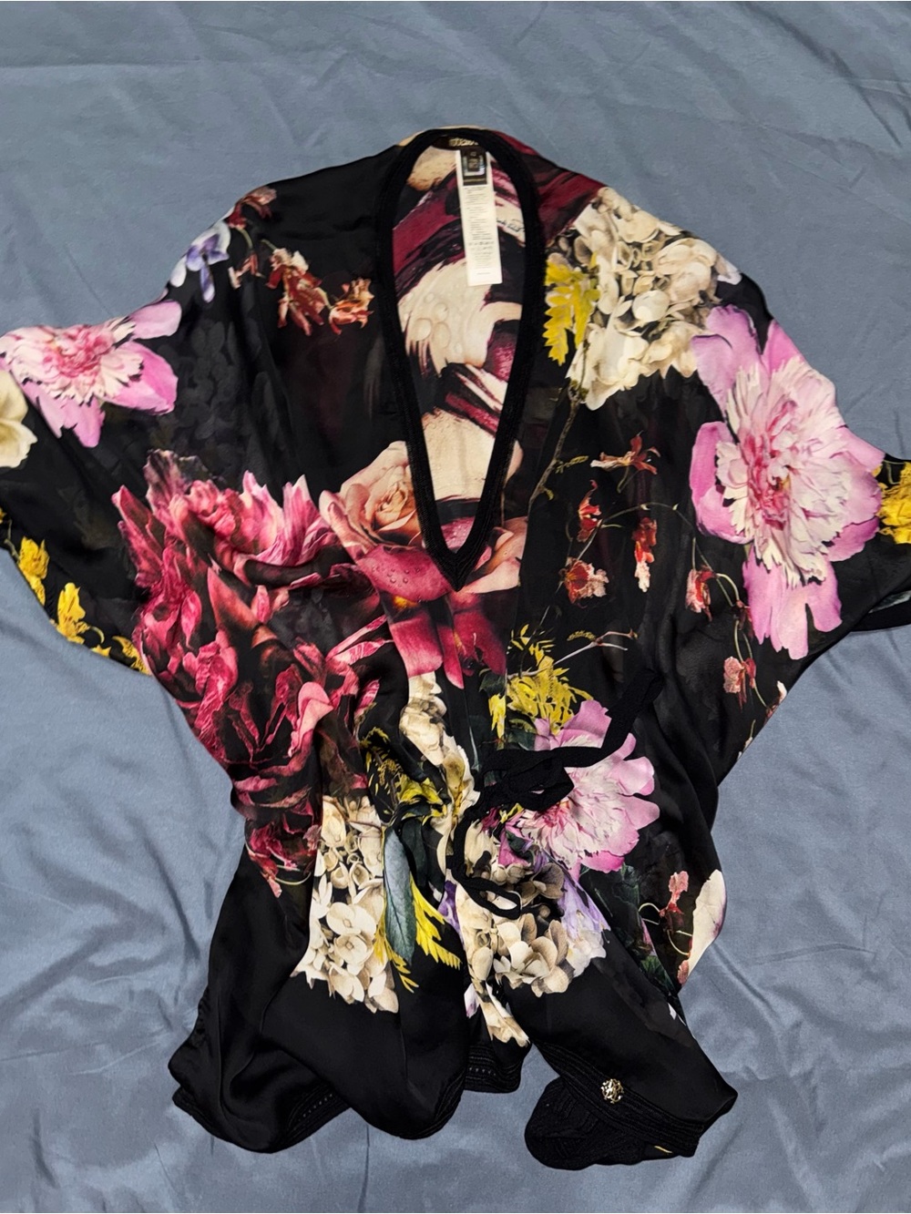 Roberto Cavalli Black Multicolor Floral-Print Top - Picture 2 of 3